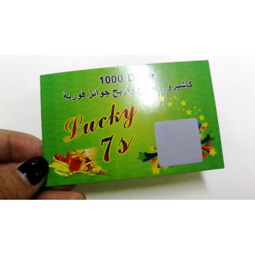 Eco-friendly customized embossed scratch off prepaid lucky game win card/label/ticket printing for promotion